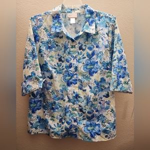 NWT Alfred Dunner Woman, Blue Floral Button Up, 1X
